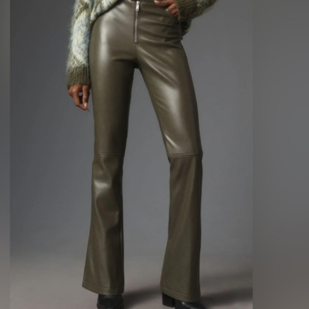 Avec Les Filles Olive Flare Faux Leather Pants